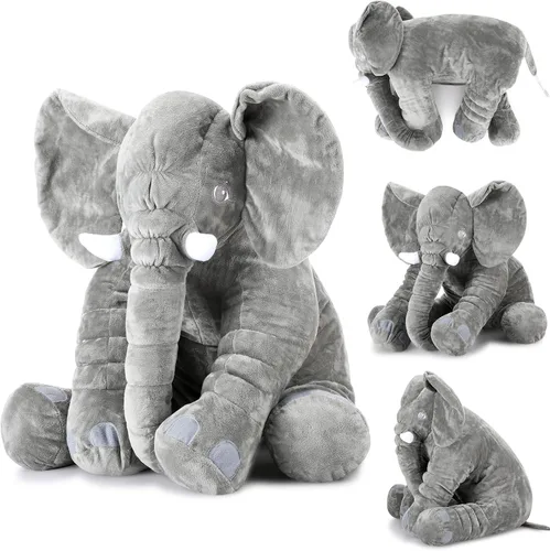Yulejo Elefante gigante de peluche de gran tamaño de 23.6 pulgadas, almohada de animal de peluche suave, enorme muñeca de elefante gris de peluche