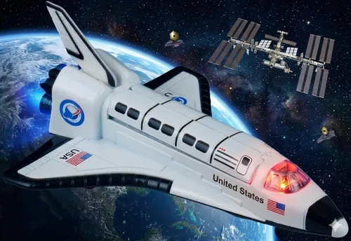 Miniatura 3 de Transbordador espacial fundido a troquel (6 pulgadas) con luces, sonido y movimiento de retroceso (paquete de 1) funciona con pilas, nave espacial