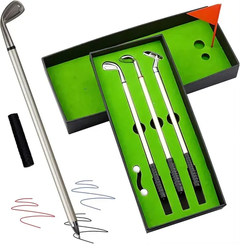 Juego de mini bolígrafo de golf en caja de regalo para golfistas, decoración de escritorio, suministros escolares y accesorios de golf