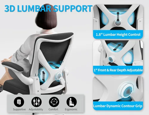 Miniatura 5 de Silla de oficina ergonómica, sillas de escritorio para computadora cómodas, silla de juegos de respaldo alto de malla con soporte lumbar ajustable