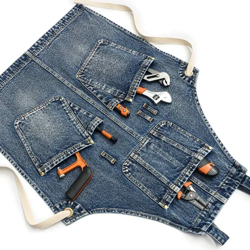 Miniatura 7 de Jeanerlor Delantal de trabajo para mujer y hombre ajustable S-XXL (azul oscuro)
