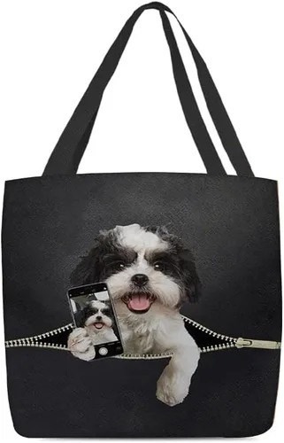 Do You Like My Selfie Shih Tzu Dog - Bolsa de mano para perro, color blanco y negro, Shih Tzu Dog Love Selfie casual para amantes de Shih Tzu,