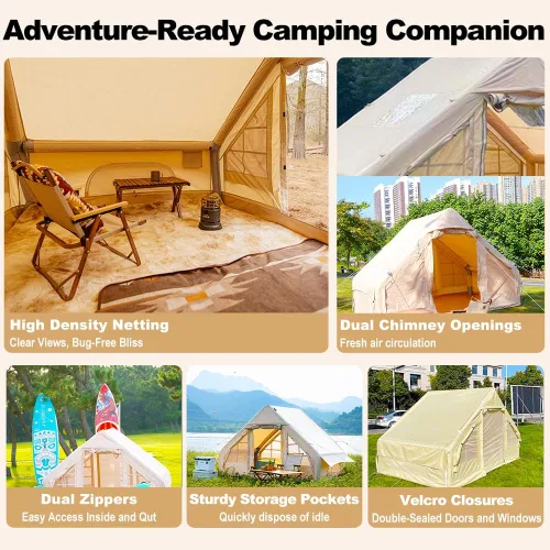 Miniatura 8 de Tiendas de campaña inflables para 4/6/8/10 personas, tienda de campaña inflable grande con gato de estufa, tienda inflable para 4 estaciones