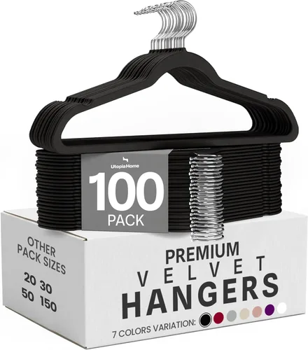 Utopia Home Velvet Hanger - Paquete de 100 perchas delgadas antideslizantes de lujo para pantalones y abrigos, perchas fuertes que ahorran espacio