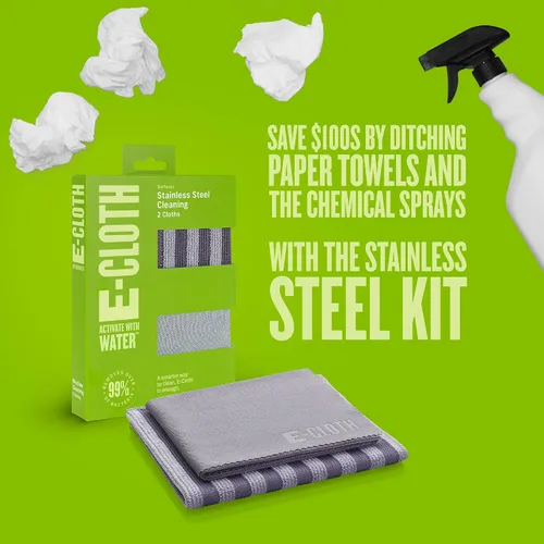 Miniatura 8 de Kit de Paño de Limpieza de Microfibra de Acero Inoxidable E-Cloth - Limpiador de Acero Inoxidable para Electrodomésticos, Horno, Estufa y Más