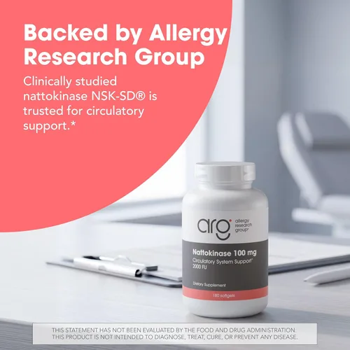 Miniatura 5 de Allergy Research Group - Suplemento Nattoquinasa NSK-SD 2000 FU, 100mg - Salud Cardiovascular/Circulatoria - 180 cápsulas blandas