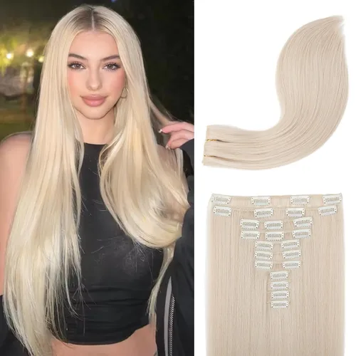 Miniatura 18 de REECHO Extensiones de cabello, 11 piezas de extensiones de cabello con clip de 24 pulgadas de largo, lacio, HE005, extensiones sintéticas naturales