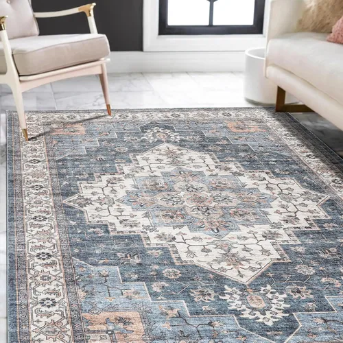 Miniatura 15 de Alfombra vintage lavable, de estilo bohemio, de 6 x 9 pies, para sala de estar, dormitorio, cocina, suave, antideslizante, plegable