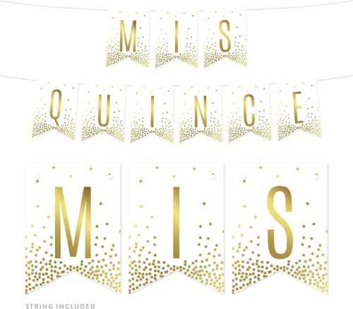 Miniatura 28 de Andaz Press Decoraciones divertidas de pancarta con diseño de confeti dorado metálico sobre blanco para fiestas de jubilación, la aventura comienza