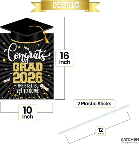 Miniatura 2 de Decoraciones de graduación 2026 Letreros de graduación para patio de clase de 2026 – 16 x 10 pulgadas Letrero de felicitaciones negro y dorado