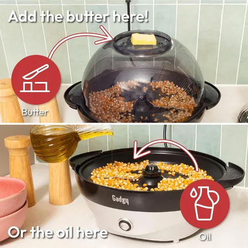 Miniatura 5 de Gadgy Máquina de palomitas de maíz – Máquina eléctrica de 800 W para hacer palomitas de maíz de aceite caliente con placa antiadherente, tapa
