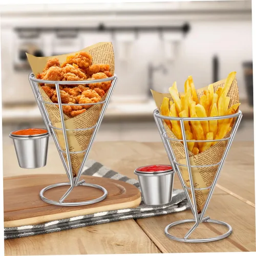 Miniatura 5 de Hemoton Soporte para papas fritas con 2 platos de inmersión, exhibición de pollo frito para fiestas, patio trasero, aperitivos