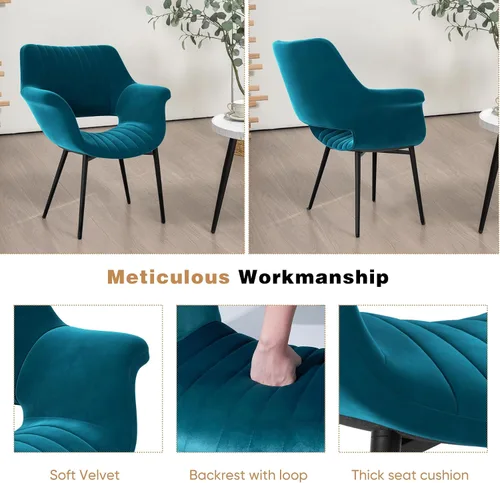 Miniatura 4 de Nalupatio Juego de 2 sillas de comedor modernas de terciopelo con reposabrazos, modernas sillas laterales tapizadas para cocina, patas de metal