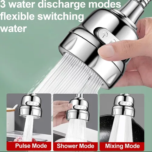 Miniatura 3 de Accesorio de rociador de llave, cabezal de llave de cocina de repuesto giratorio de 360° extensor de llave de 3 velocidades con adaptador universal