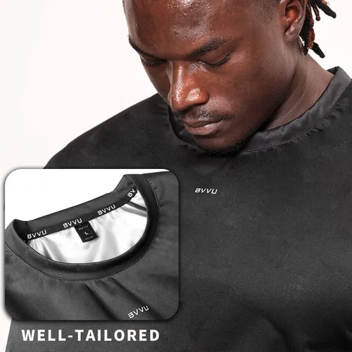 Miniatura 3 de BVVU Traje de sauna para hombre, chaleco de camisa de sauna, chaleco de entrenamiento, manga corta, chaqueta de cuerpo superior, moldeador de cuerpo