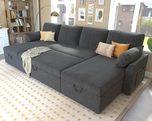 Miniatura 14 de VanAcc - Sofá cama con sofá cama extraíble de 2 en 1 con sofá cama extraíble con chaise de almacenamiento para sala de estar, cómodo sofá cama, Beige