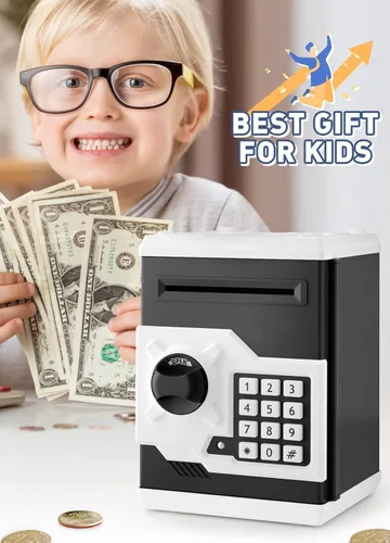 Miniatura 7 de Playsheek alcancía para niñas y niños, gran alcancía electrónica de monedas con protección por contraseña, caja de ahorro con desplazamiento