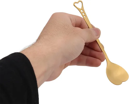 Miniatura 5 de Pssopp 2 cucharas de postre de café, diseño en forma de corazón, cuchara de metal para agitar, té, postre, bebidas, helado, Oro, Moderno