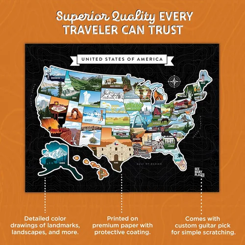 Miniatura 3 de Mapa de Estados Unidos para raspar "See Many Places", póster enmarcable de 20 x 16 pulgadas, mapa de viaje de Estados Unidos con imágenes de estado