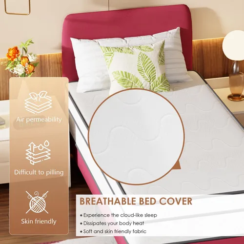 Miniatura 5 de PayLessHere Colchón individual de 12 pulgadas Colchón híbrido de firmeza media Blanco con espuma de alta densidad y funda transpirable