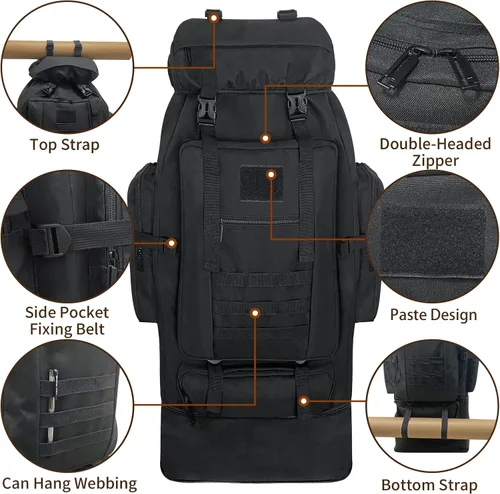 Miniatura 3 de Mochila de senderismo, mochila grande de 100L para acampar, mochila MOLLE impermeable y expandible, mochila táctica militar para deportes al aire