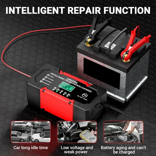 Miniatura 8 de Cargador de Batería 10A 12V Cargador de Batería de Coche Completamente Automático Inteligente con Pantalla LCD y Compensación de Temperatura