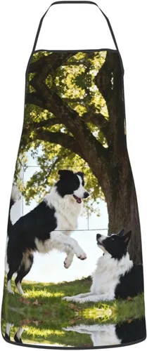 Miniatura 12 de Delantal de dos cachorros con bolsillos, delantales resistentes a las gotas de agua para mujeres y hombres, delantal ideal para uso doméstico