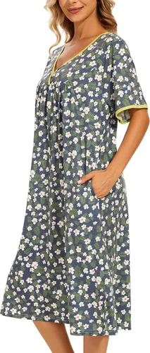 Miniatura 4 de AVIIER Camisones de noche de algodón suave para mujer, ropa de dormir de manga corta con bolsillos