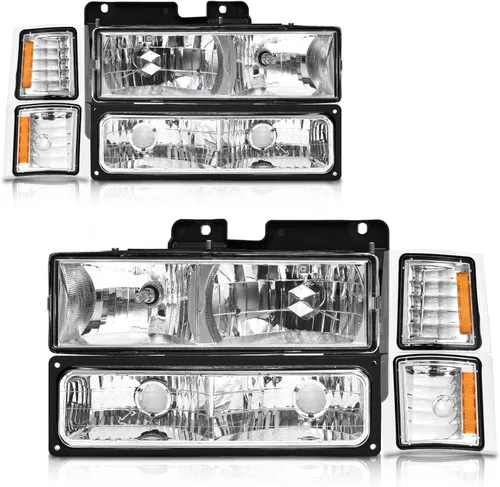 94-98 Chevy C/K 1500 - Faros delanteros cromados | IP65 Waterproof, DOT/SAE, OE 5977459/5977460, HB3+HB4 Bulbs Not Included, Composite Headlamp