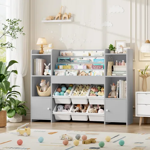 Miniatura 7 de FINETONES Organizador de almacenamiento de juguetes con 6 cubos de juguetes, organizador de juguetes para niños con 6 cubículos, organizadores