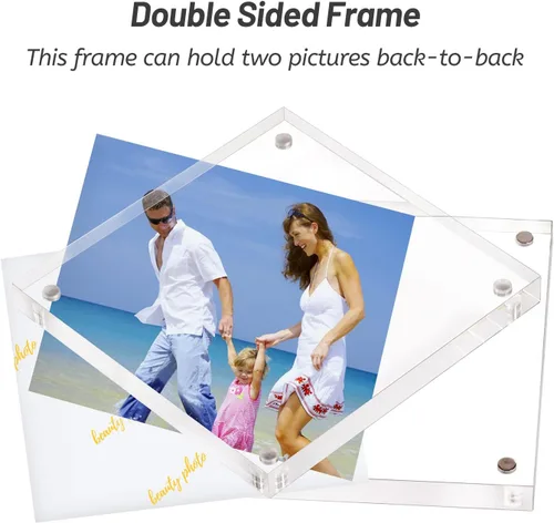 Miniatura 2 de AMEITECH Marco de fotos acrílico de 4 x 4, marcos de fotos acrílicos transparentes de doble cara, marcos de fotos magnéticos sin marco