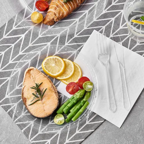 Miniatura 4 de FULING Juego de vajilla desechable de 175 piezas de suministros transparentes para fiestas, platos de plástico y servilletas de papel, tazas