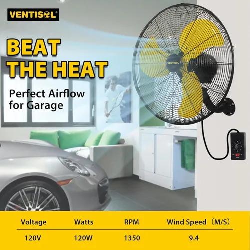 Miniatura 5 de VENTISOL Ventilador de pared de 20 pulgadas con oscilación, ventilador de pared industrial de alta velocidad para interior, comercial, residencial