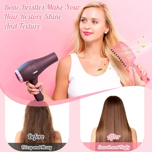 Miniatura 3 de URTHEONE Cepillo para el cabello, cepillo desenredante de cerdas de jabalí, cepillo de pelo curvado ventilado para mujeres, hombres y niños, rizado