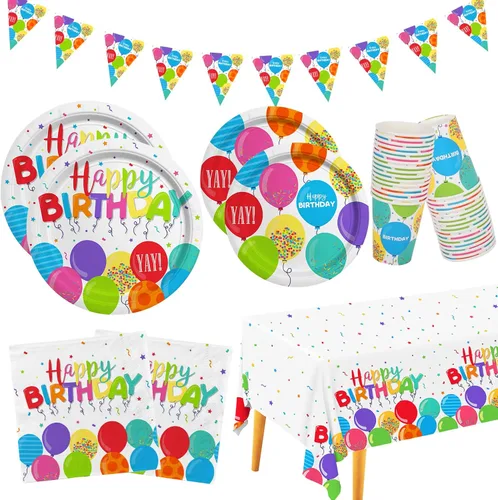 Miniatura 8 de Suministros de fiesta de cumpleaños, platos de papel desechables, servilletas, tazas para decoración de fiesta de cumpleaños de niños, sirve 16