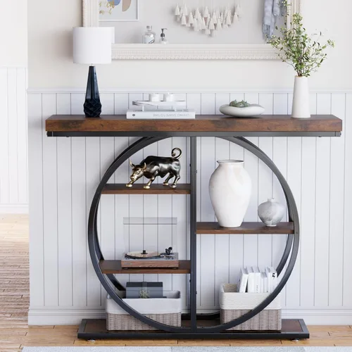 Miniatura 8 de LIFECHOVY Mesa Consola de 41.3" para Entrada, Mesa Industrial de Pasillo/Sofá con Estantes de Almacenamiento, Mueble de Acento Estrecho