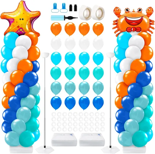 Miniatura 11 de Kasyat Juego de 2 soportes de columna de globos para fiesta de arañas con 2 arañas y 100 globos de látex rojos, azules y negros, soportes de arco