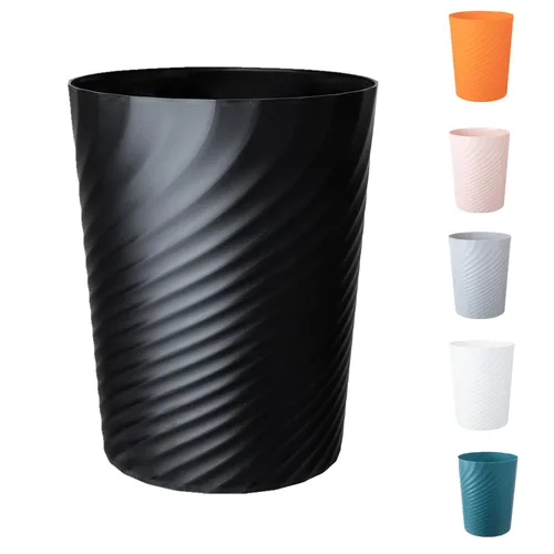 Bote de basura, pequeño cubo de basura de plástico, papelera de reciclaje, cubo de basura redondo para baño, oficina, dormitorio, cocina, 1.8 Negro