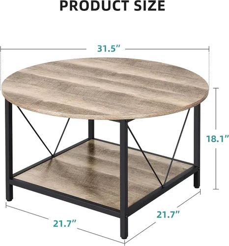 Miniatura 3 de YITAHOME Mesa de centro redonda, mesa de centro de madera para sala de estar, mesa de centro redonda rústica de 2 niveles con patas de metal