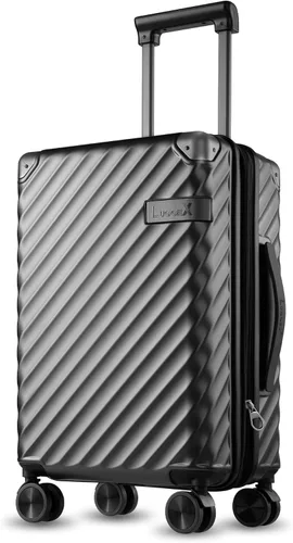 LUGGEX Equipaje de mano 22 x 14 x 9 aprobado por aerolíneas - Maleta rígida expandible 100% policarbonato con ruedas giratorias, negro-pistola, Todo
