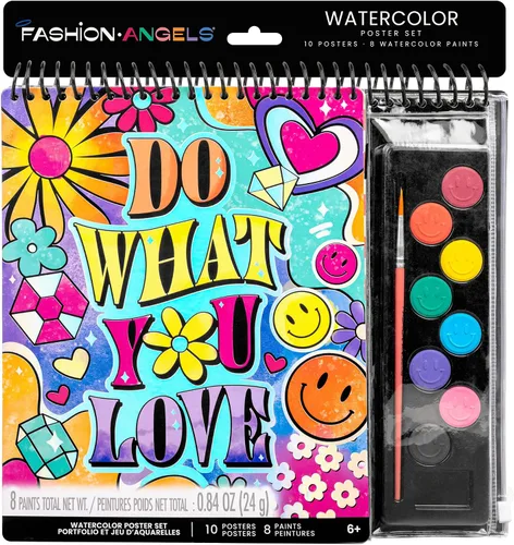 Miniatura 2 de Fashion Angels Juego de póster de acuarela con texto en inglés "Do What You Love", kit de pintura inspirador para niñas, incluye 10 pósteres y 8