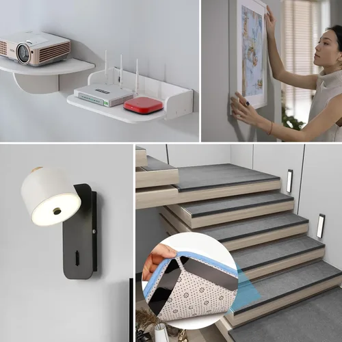 Miniatura 6 de Art3d 8 juegos de cinta adhesiva de gancho y bucle, tira adhesiva de doble cara de 4 x 2 pulgadas, resistente Negro