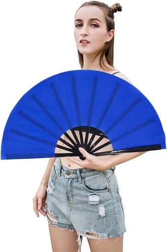 Miniatura 5 de Abanico grande plegable, abanico chino/japonés plegable, de mano, en nailon, para mujer, para regalo, para manualidades, abanico plegable para danza