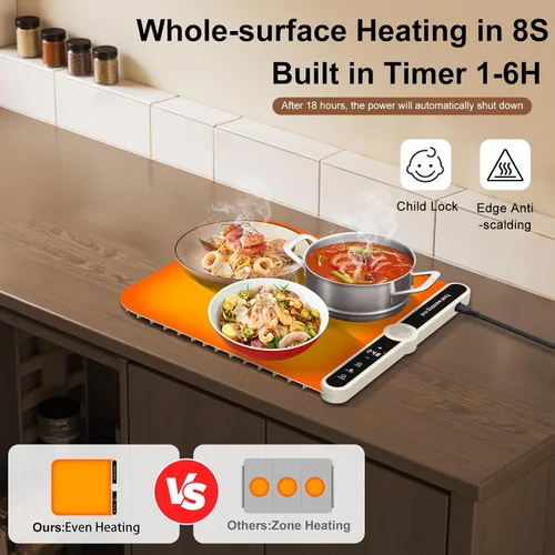 Miniatura 3 de Tapete de calentamiento pequeño para alimentos, portátil, enrollado, de silicona, para fiestas, bufé, encimera, eléctrico, para control individual