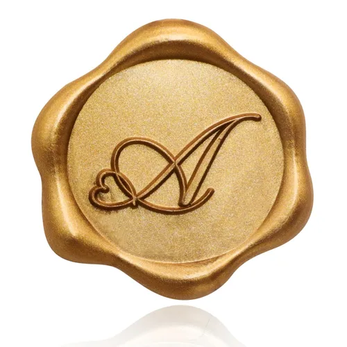Miniatura 2 de SWANGSA Paquete de 50 calcomanías de sello de cera de letra A, diseño de corazón dorado antiguo, calcomanías de cera inicial para boda, fiesta