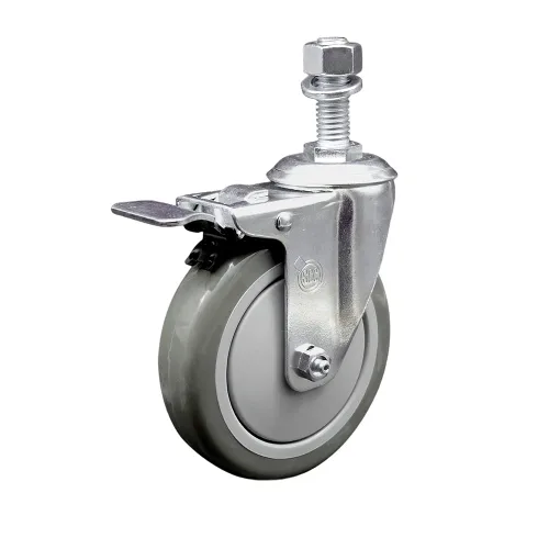 Miniatura 45 de Rueda giratoria de poliuretano con vástago roscado con rueda gris de 3 x 1.25 pulgadas y vástago de 1/2 pulgada - Capacidad de 300 libras/ruedas