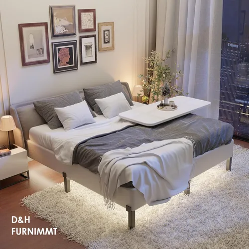 Miniatura 3 de D&H FURNIMMT Base de cama con somier de 7 pulgadas, base de cama de metal resistente con funda de tela, base de colchón, fácil montaje, sin ruido