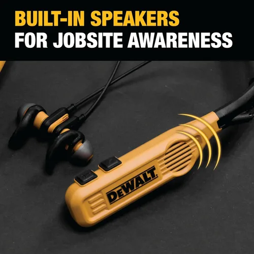 Miniatura 5 de DEWALT Paquete de audio para el sitio de trabajo: altavoz de clip portátil y auriculares con banda para el cuello 2 en 1