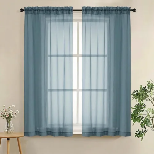 Miniatura 84 de LIVEKID Cortinas traslúcidas negras de cocina de 36 pulgadas de largo, cortinas cortas filtrantes de luz, 2 paneles de gasa aireada, texturizadas