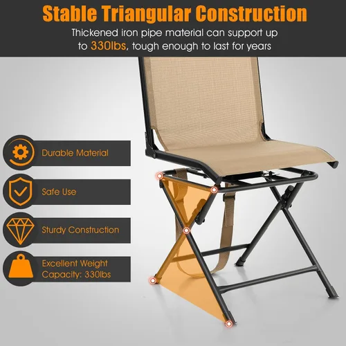 Miniatura 4 de Tangkula Silla ciega giratoria de 360 grados, silla de caza plegable de rotación libre con respaldo de malla y almohadillas antideslizantes, silla